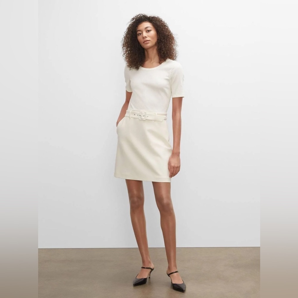 CLUB MONACO - Ribbed Belted Scoop-Neck Dress in Foundation Ivory. 12